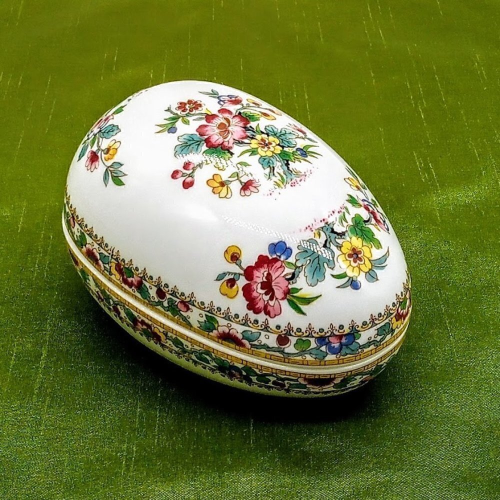 Coalport Made in England Floral Bone China Egg Trinket Box
